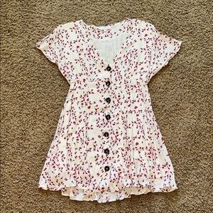 Olivaceous Red and White Mini Sundress with Flutter Sleeves